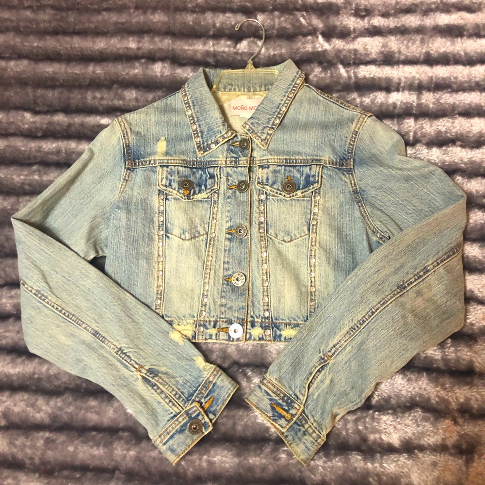 Cropped Rhinestone Jean Jacket